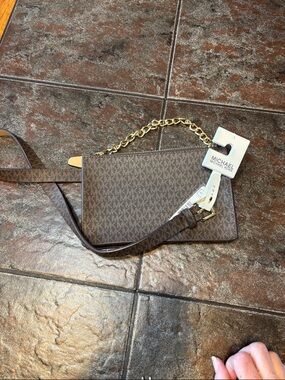 Michael Kors Brown Logo Fanny Pack  with Gold Chain Detail